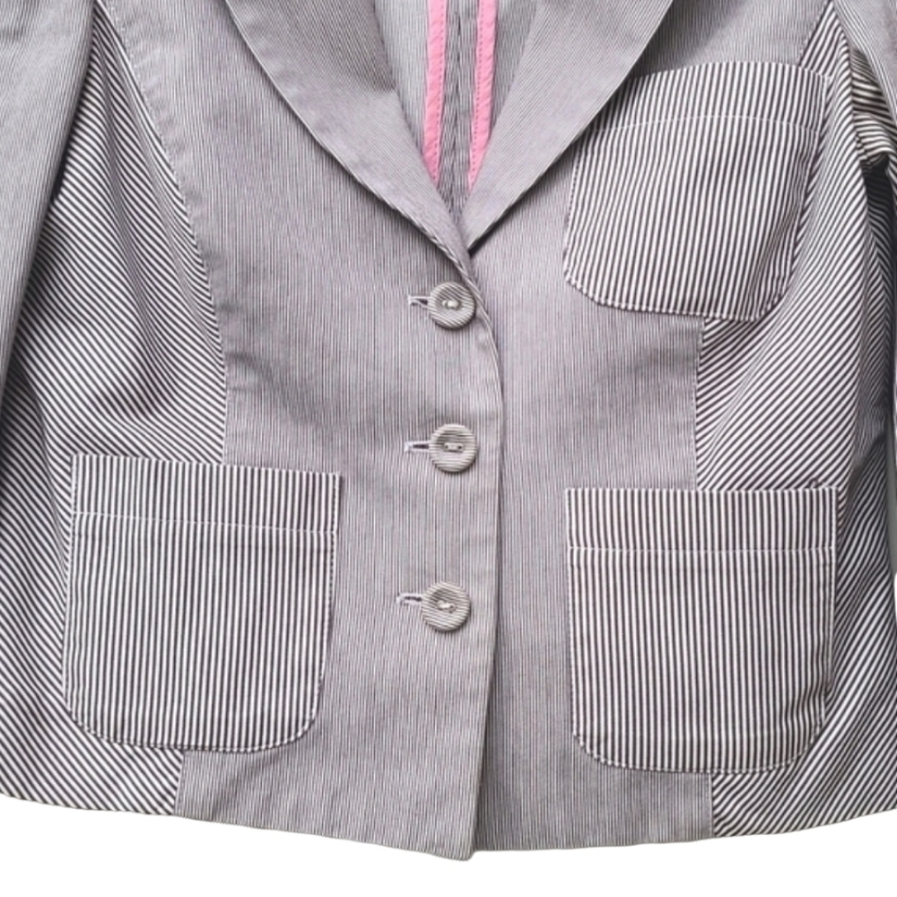 DIANE VON FURSTENBERG DVF Pinstriped Peplum Blazer 6 M Crop Jacket Seersucker - Picture 7 of 16